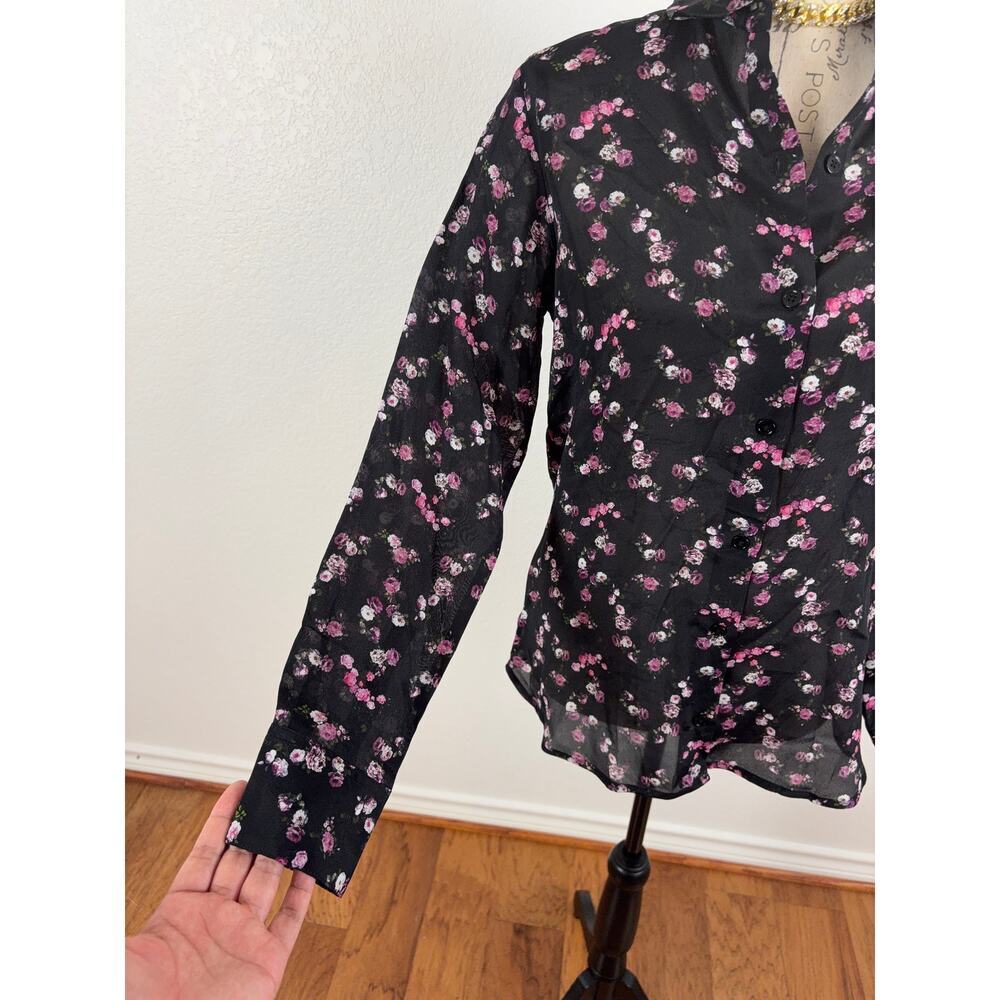 B35 The Kooples Silk Blend Blouse Womens US 4 Floral Button Down Work Office - Picture 6 of 12